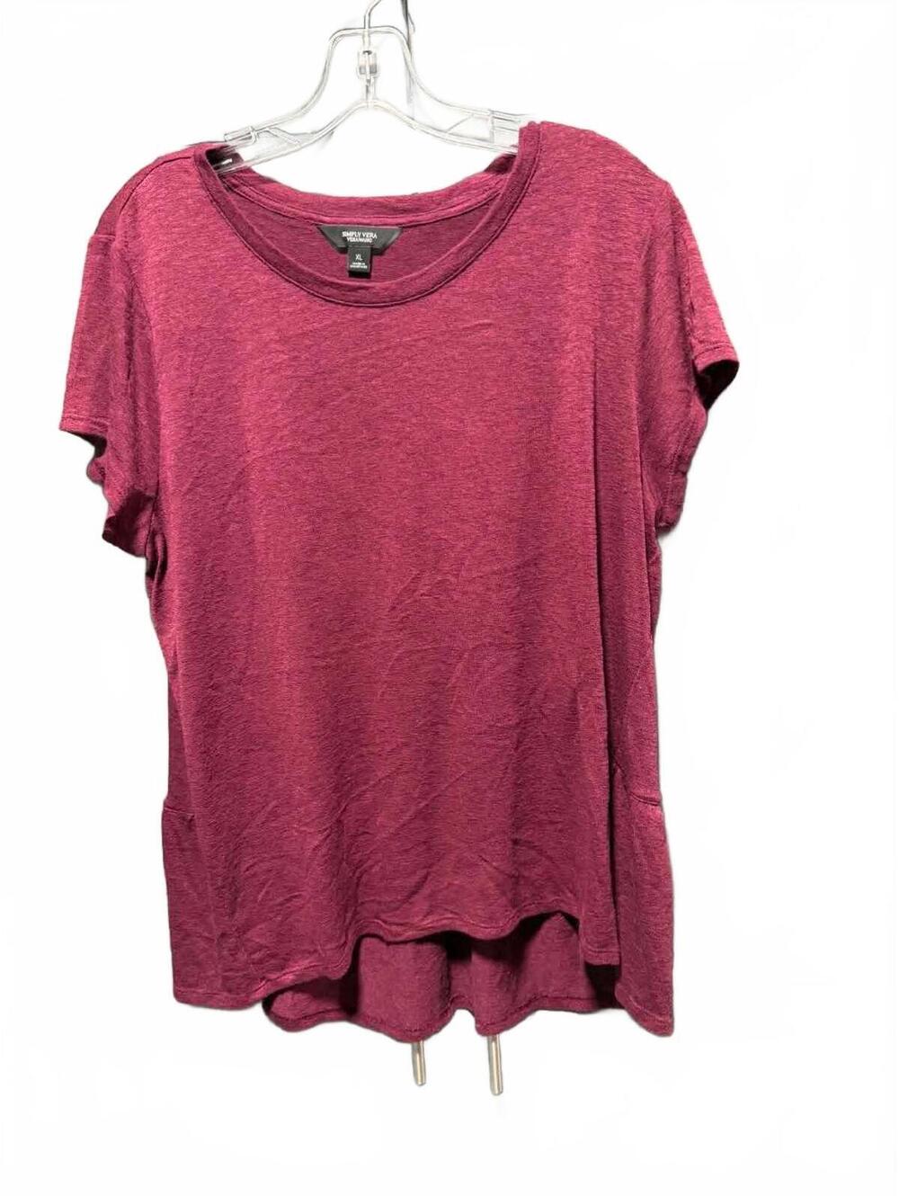 Simply Vera Vera Wang Women's Short Sleeve Peplum Top XL Burgundy